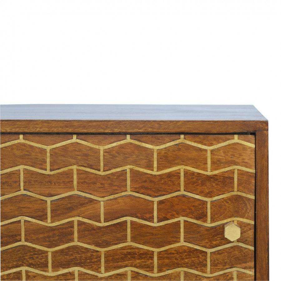 Chestnut Sliding Cabinet With Gold Patterned Door Front - Price Crash Furniture