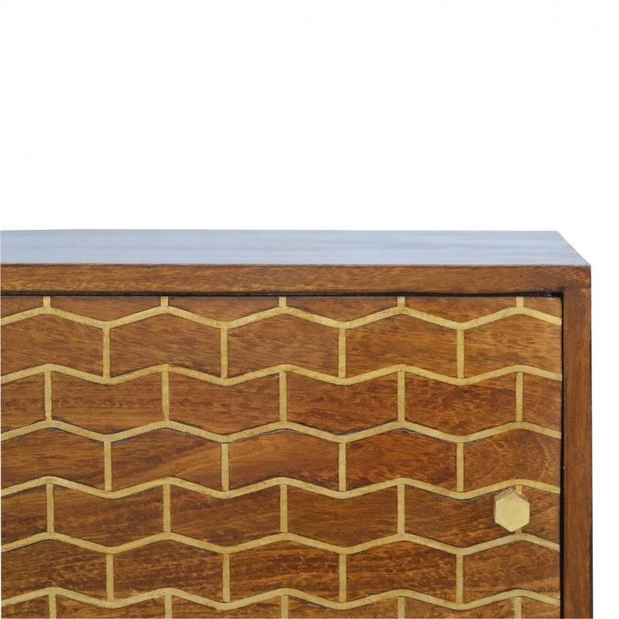 Chestnut Sliding Cabinet With Gold Patterned Door Front - Price Crash Furniture