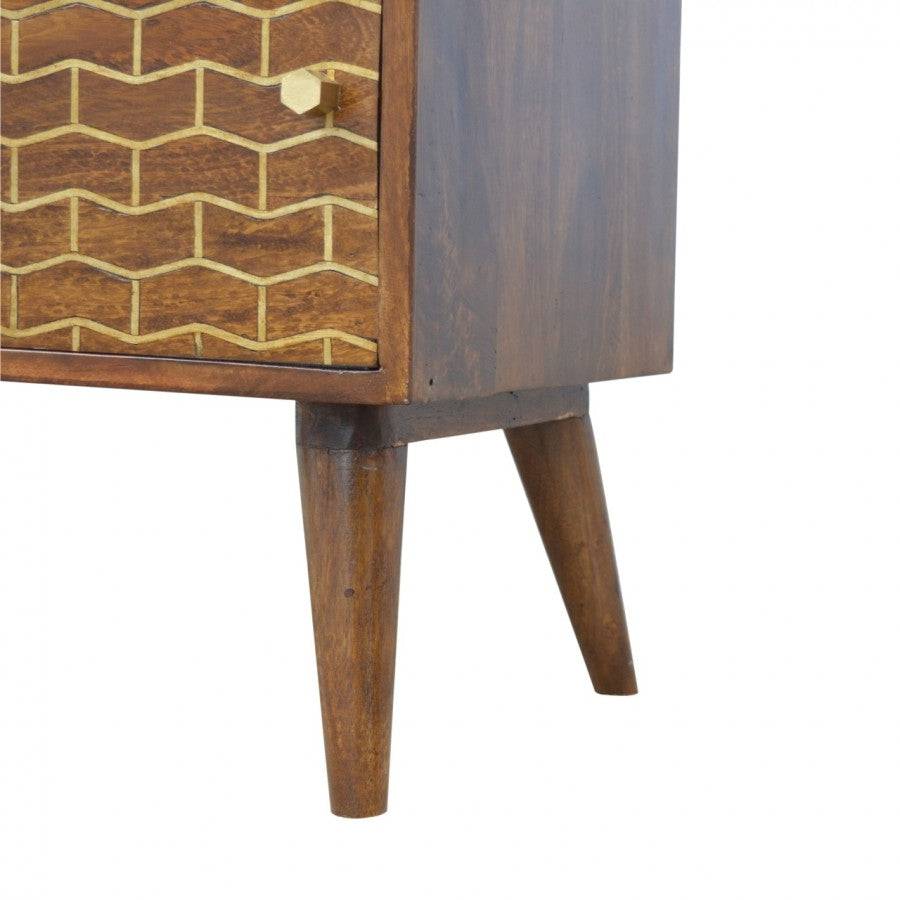 Chestnut Sliding Cabinet With Gold Patterned Door Front - Price Crash Furniture