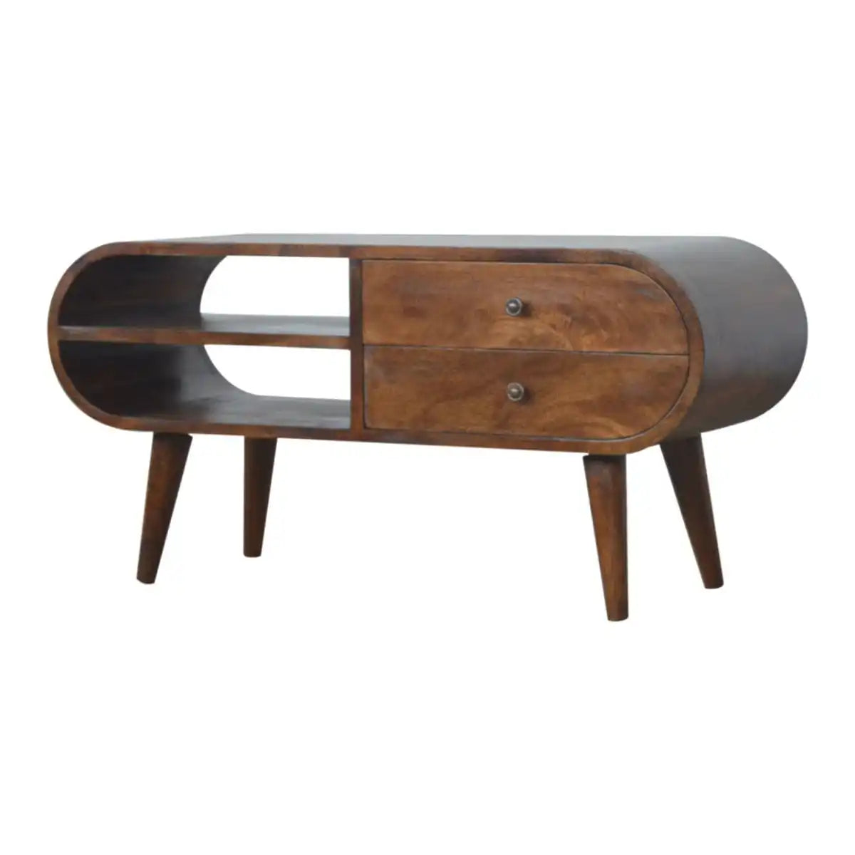 Circular Media Unit in Chestnut-Effect Solid Mango Wood - Price Crash Furniture