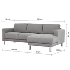 Cleveland Chaiselongue Sofa (RH) In Nova Light Grey - Price Crash Furniture