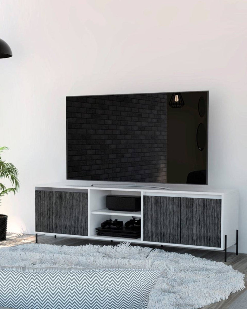 Core Dallas Ultrawide 4 Door TV Stand in White & Carbon Grey Oak Effect - Price Crash Furniture