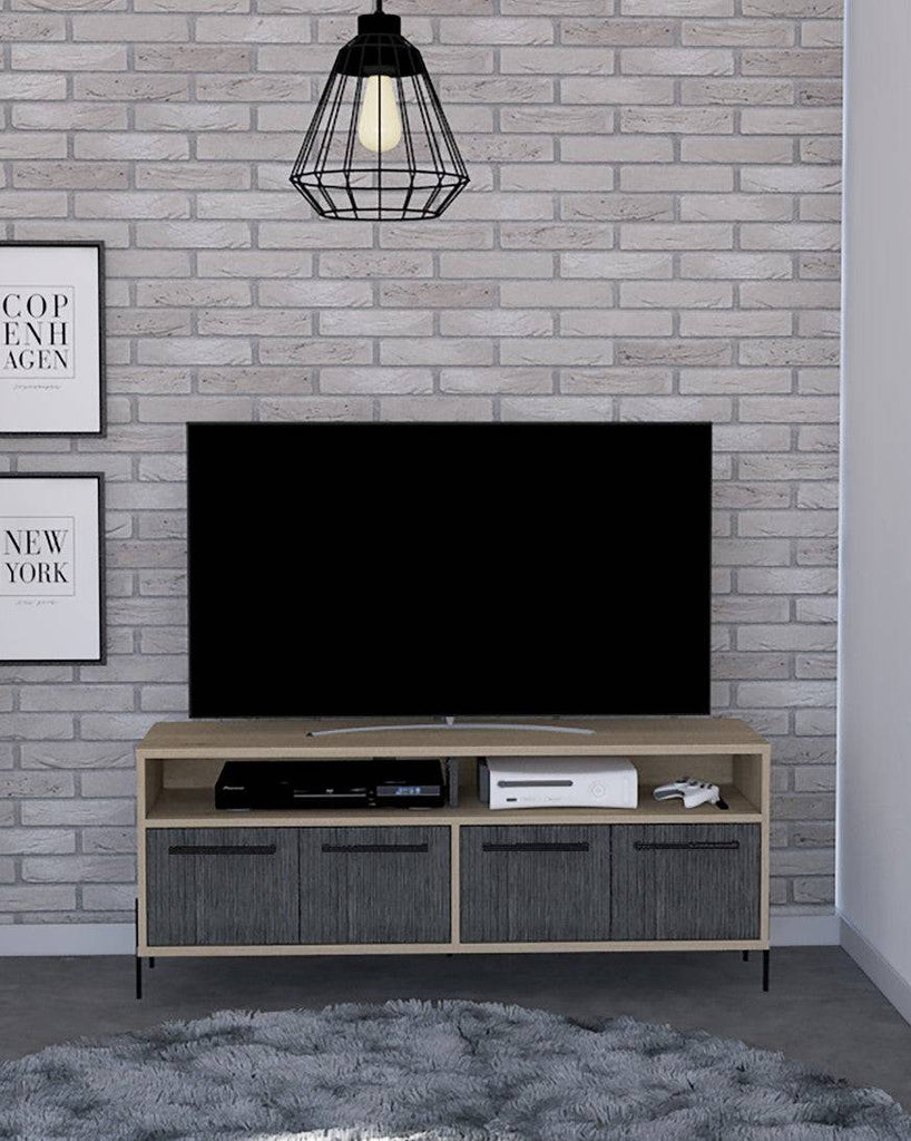 Core Harvard 4 Door TV Bench in Grey & Washed Oak Effect - Price Crash Furniture