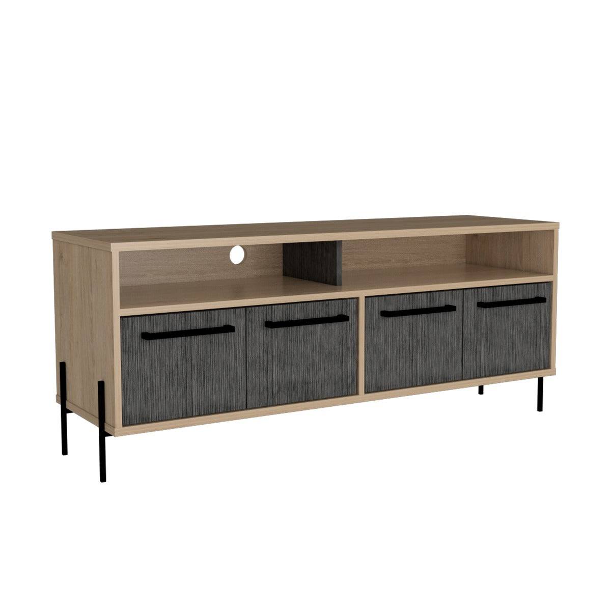 Core Harvard 4 Door TV Bench in Grey & Washed Oak Effect - Price Crash Furniture