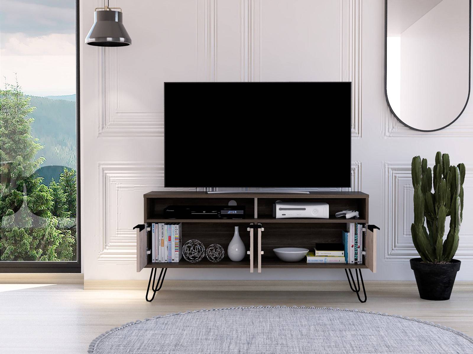 Core Nevada Widescreen 4 Door TV Stand in Grey & Smoked Oak Effect - Price Crash Furniture