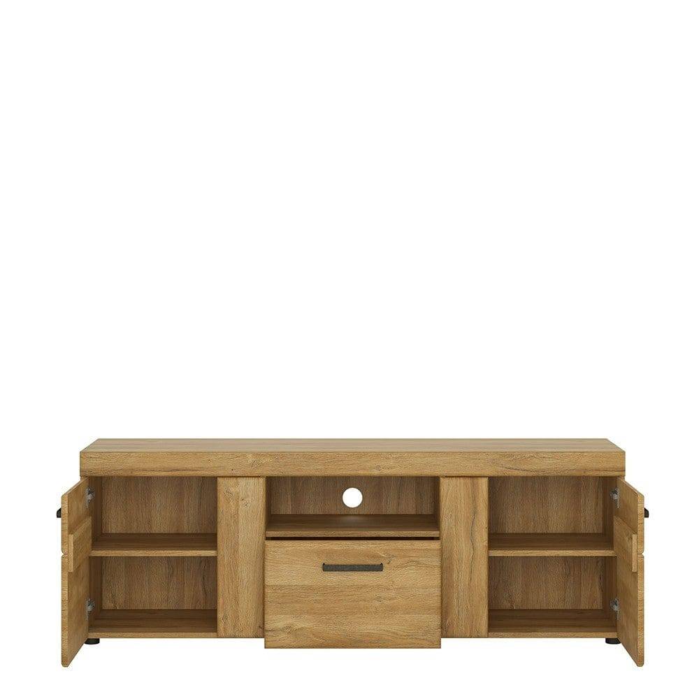 Cortina 2 Door 1 Drawer Tall TV Cabinet Stand In Grandson Oak - Price Crash Furniture