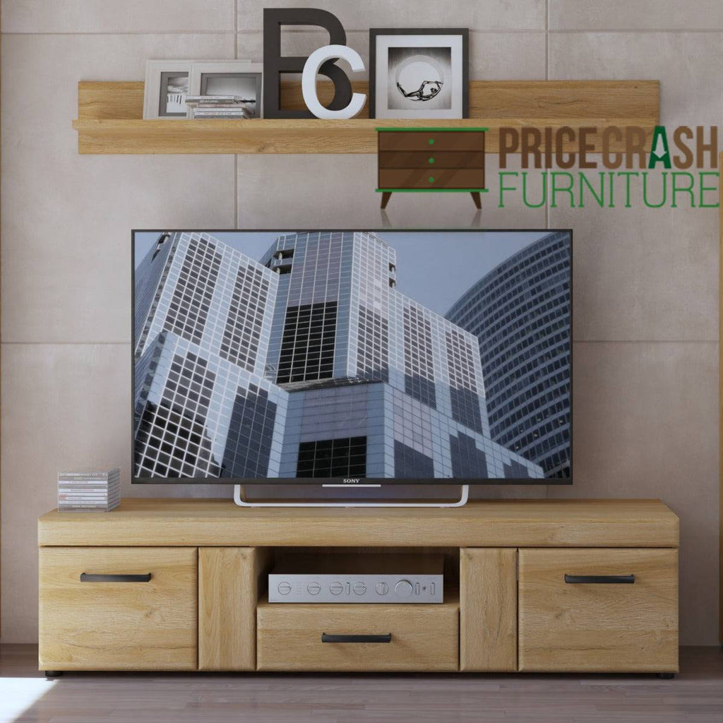 Cortina 2 Door 1 Drawer Wide TV Cabinet Stand In Grandson Oak - Price Crash Furniture