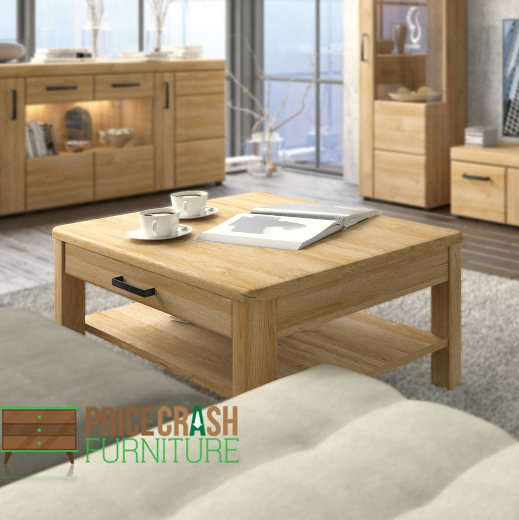 Cortina Coffee Table With Shelf & Drawer In Grandson Oak - Price Crash Furniture
