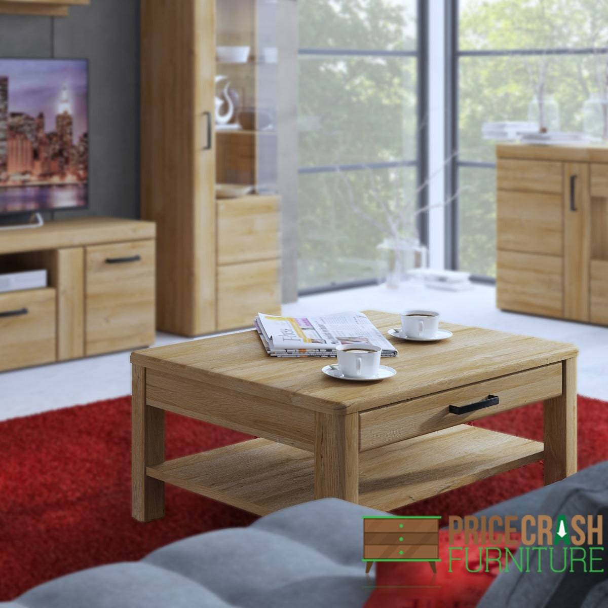 Cortina Coffee Table With Shelf & Drawer In Grandson Oak - Price Crash Furniture