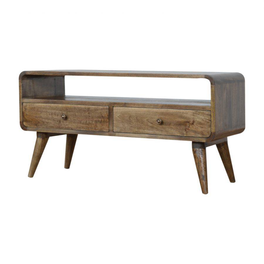 Curved Grey Washed TV Stand in Solid Mango Wood - Price Crash Furniture