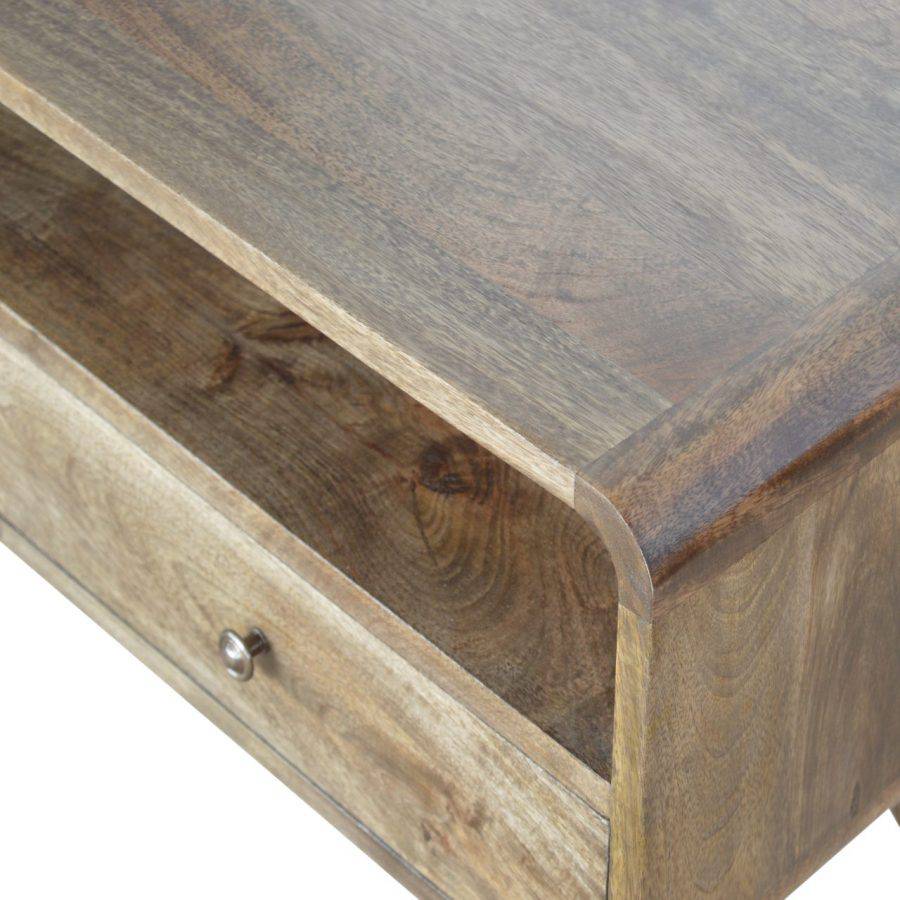 Curved Grey Washed TV Stand in Solid Mango Wood - Price Crash Furniture