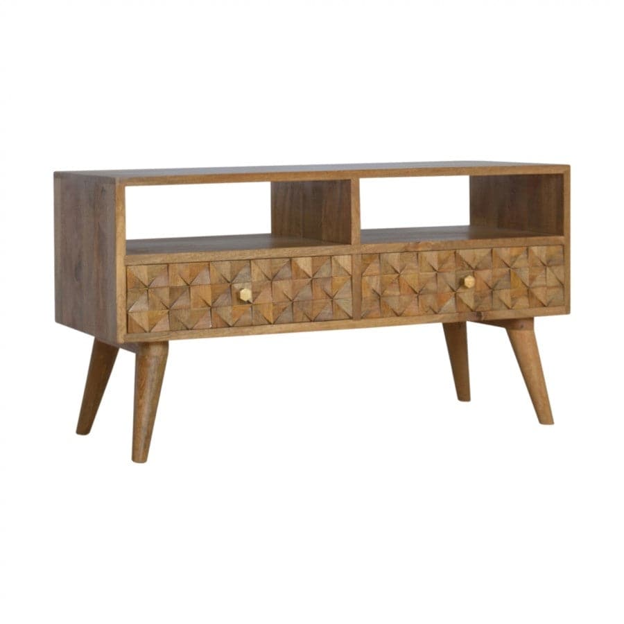 Diamond Carved Media Unit With 2 Drawers - Price Crash Furniture