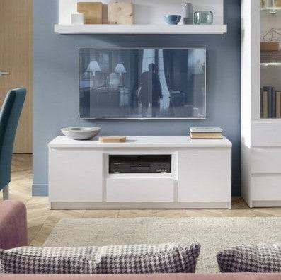 Fribo 2 Door 1 Drawer 136 cm Wide TV Cabinet in Alpine White - Price Crash Furniture