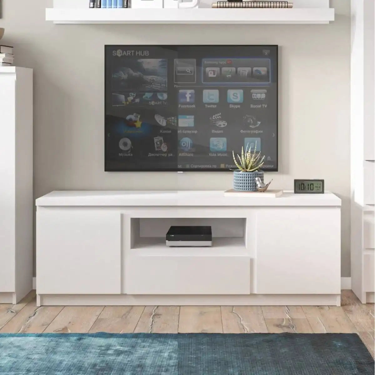 Fribo 2 Door 1 Drawer 136 cm Wide TV Cabinet in Alpine White - Price Crash Furniture