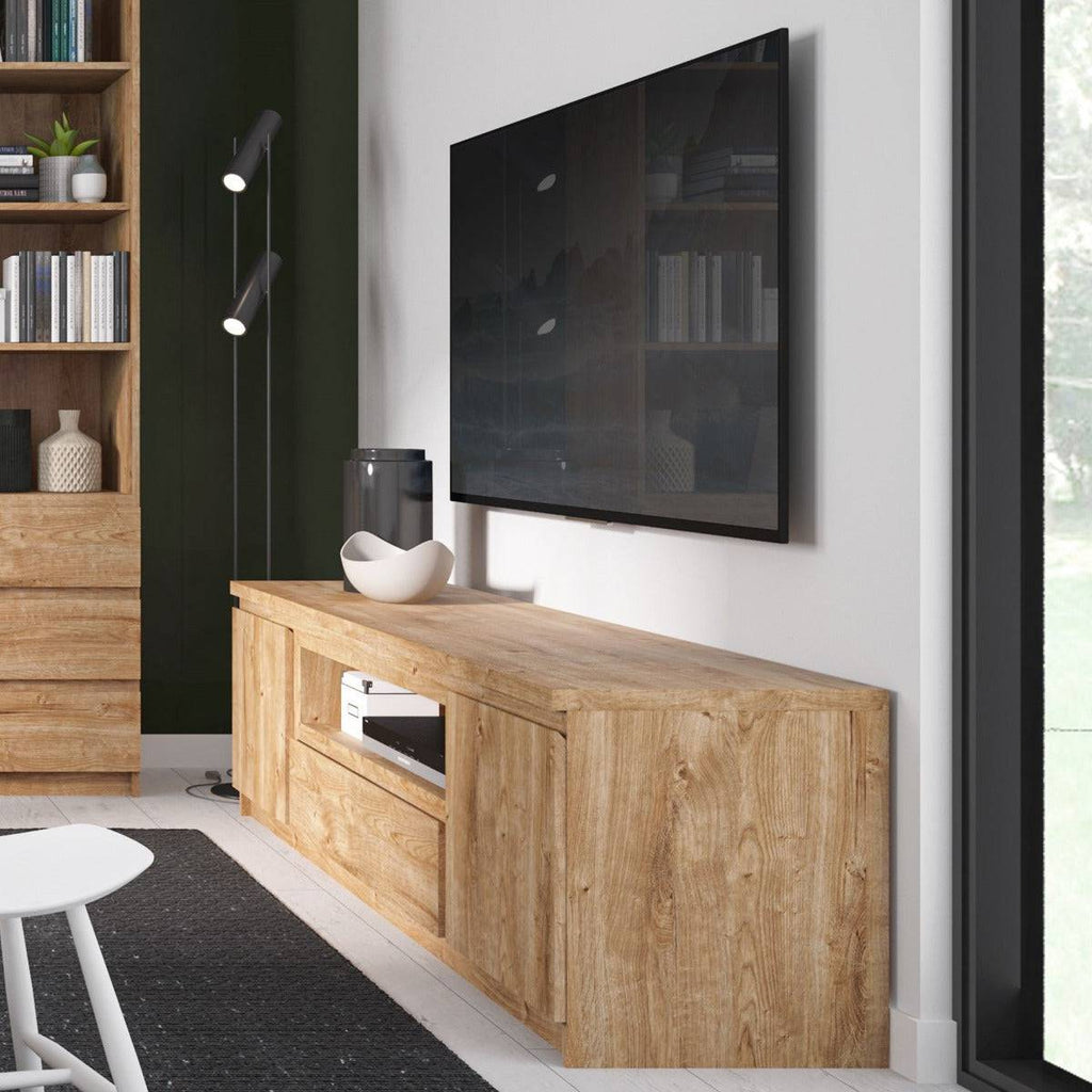 Fribo 2 Door 1 Drawer 136 cm Wide TV Cabinet in Golden Oak - Price Crash Furniture