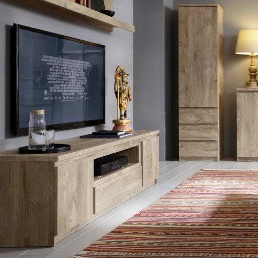 Fribo 2 Door 1 Drawer 166 cm Wide TV Cabinet in Golden Oak - Price Crash Furniture