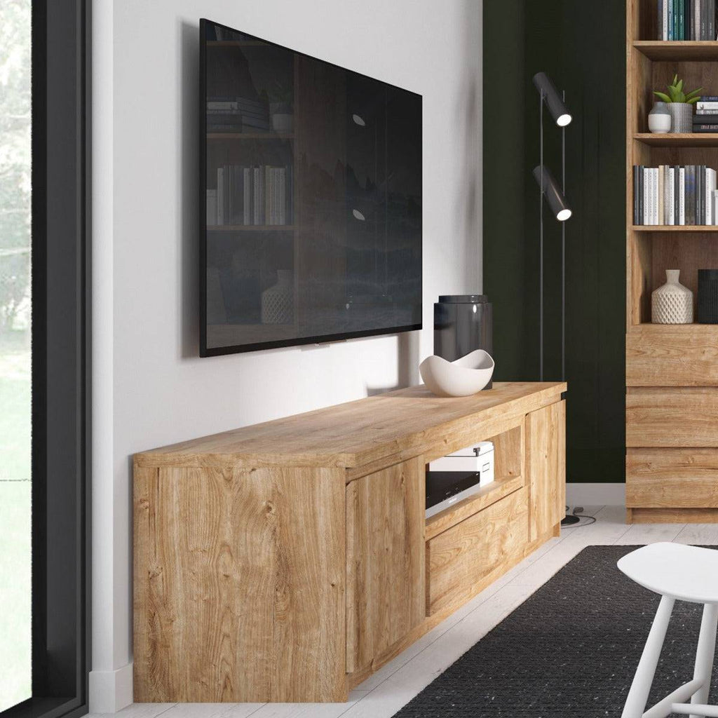 Fribo 2 Door 1 Drawer 166 cm Wide TV Cabinet in Golden Oak - Price Crash Furniture
