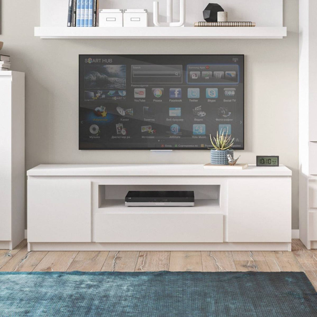 Fribo 2 Door 1 Drawer 166 cm Wide TV Cabinet in White - Price Crash Furniture