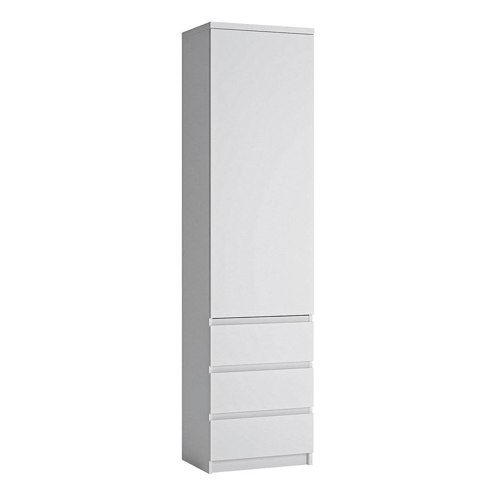 Fribo Tall Narrow 1 Door 3 Drawer Cupboard in Alpine White - Price Crash Furniture