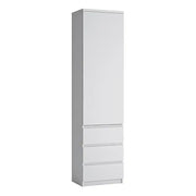 Fribo Tall Narrow 1 Door 3 Drawer Cupboard in Alpine White - Price Crash Furniture