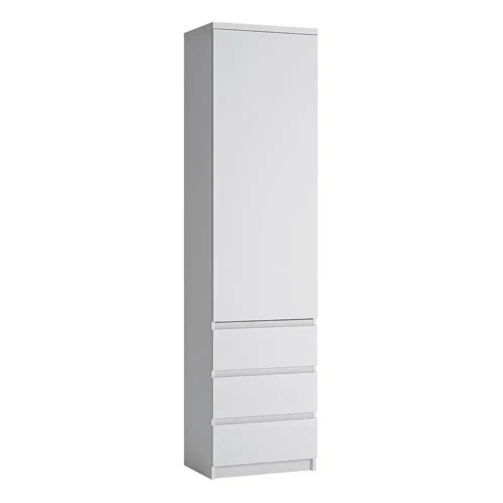 Fribo Tall Narrow 1 Door 3 Drawer Cupboard in Alpine White - Price Crash Furniture