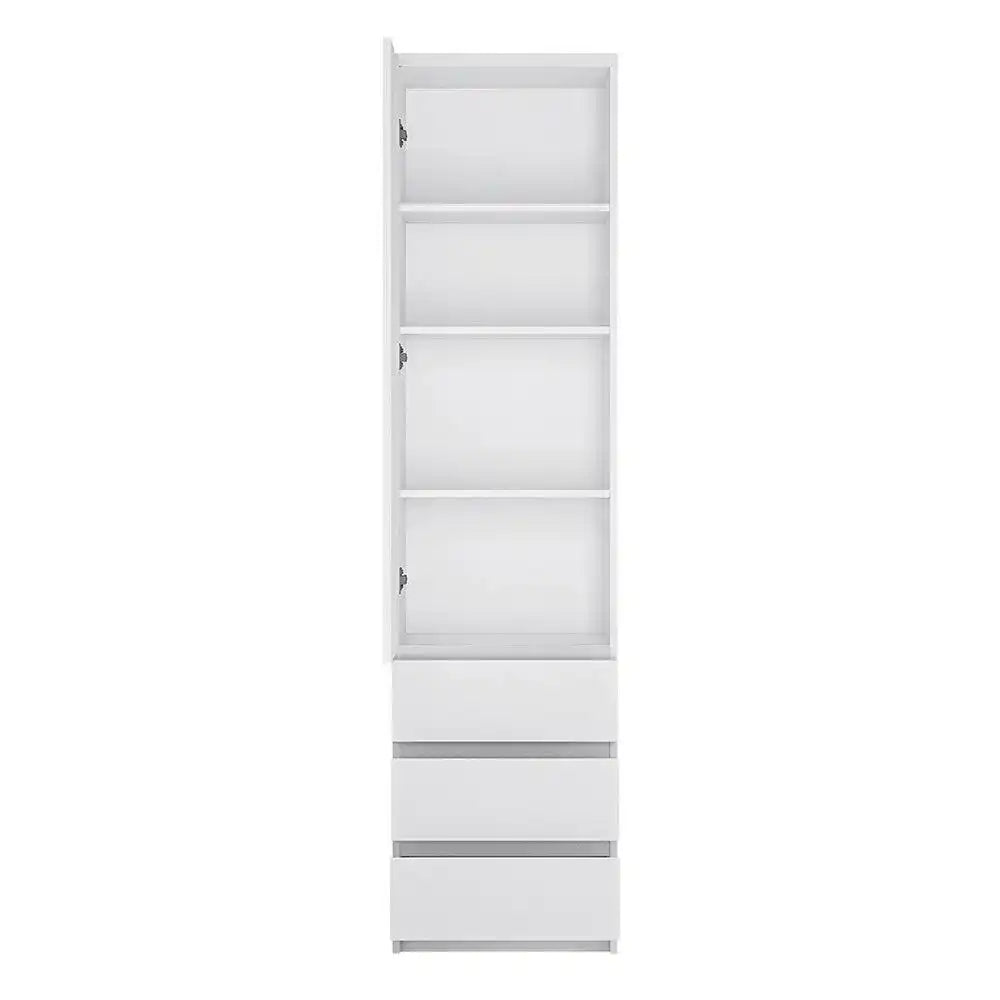 Fribo Tall Narrow 1 Door 3 Drawer Cupboard in Alpine White - Price Crash Furniture