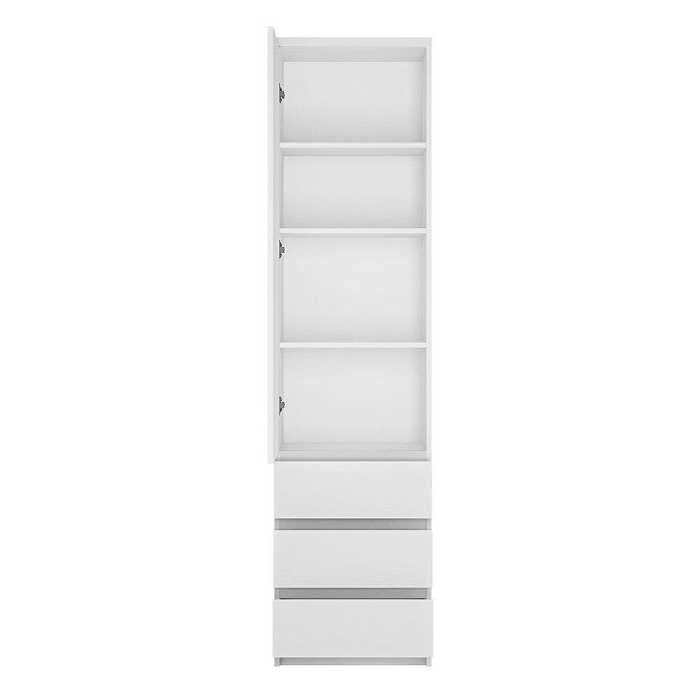 Fribo Tall Narrow 1 Door 3 Drawer Cupboard in Alpine White - Price Crash Furniture