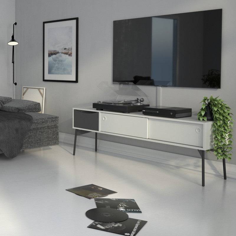 Fur TV-Unit 2 sliding Doors + 1 Drawer in Grey and White - Price Crash Furniture