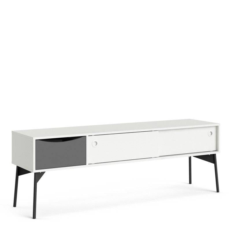 Fur TV-Unit 2 sliding Doors + 1 Drawer in Grey and White - Price Crash Furniture