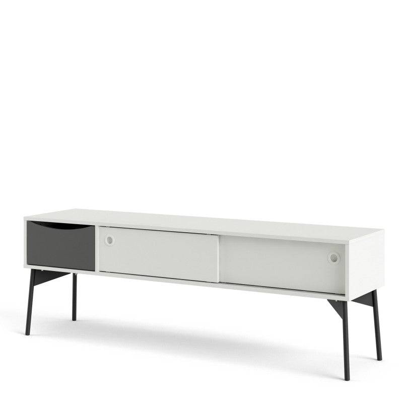 Fur TV-Unit 2 sliding Doors + 1 Drawer in Grey and White - Price Crash Furniture