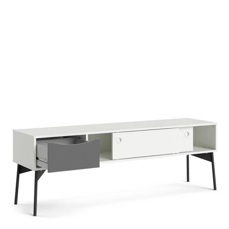 Fur TV-Unit 2 sliding Doors + 1 Drawer in Grey and White - Price Crash Furniture