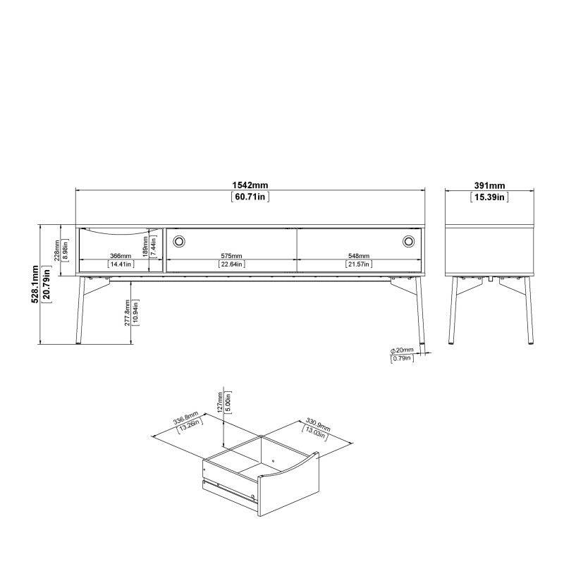 Fur TV-Unit 2 sliding Doors + 1 Drawer in Grey and White - Price Crash Furniture