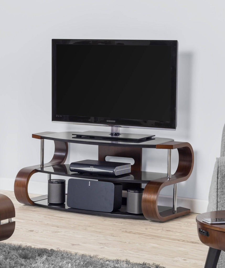 JF203-1100 Florence Curved Wood TV Stand in Walnut for up to 50" TVs by Jual - Price Crash Furniture