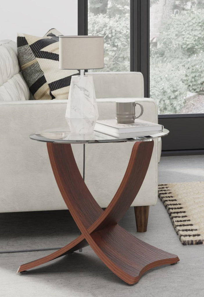 JF309 Siena Lamp Table in Walnut and Glass by Jual - Price Crash Furniture