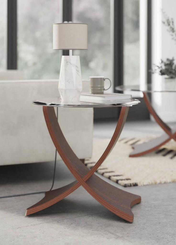 JF309 Siena Lamp Table in Walnut and Glass by Jual - Price Crash Furniture