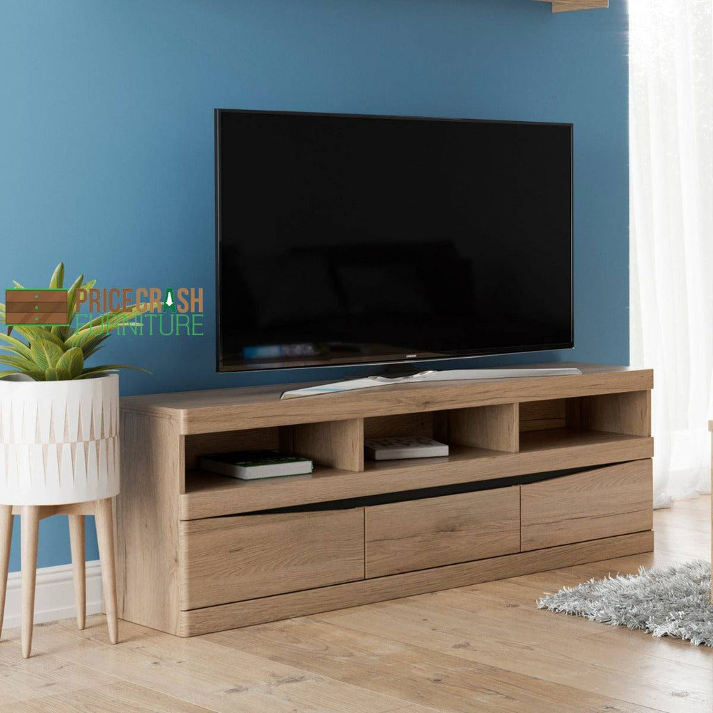 Kensington Wide 3 Drawer TV Unit in Oak for up to 70" TVs - Price Crash Furniture