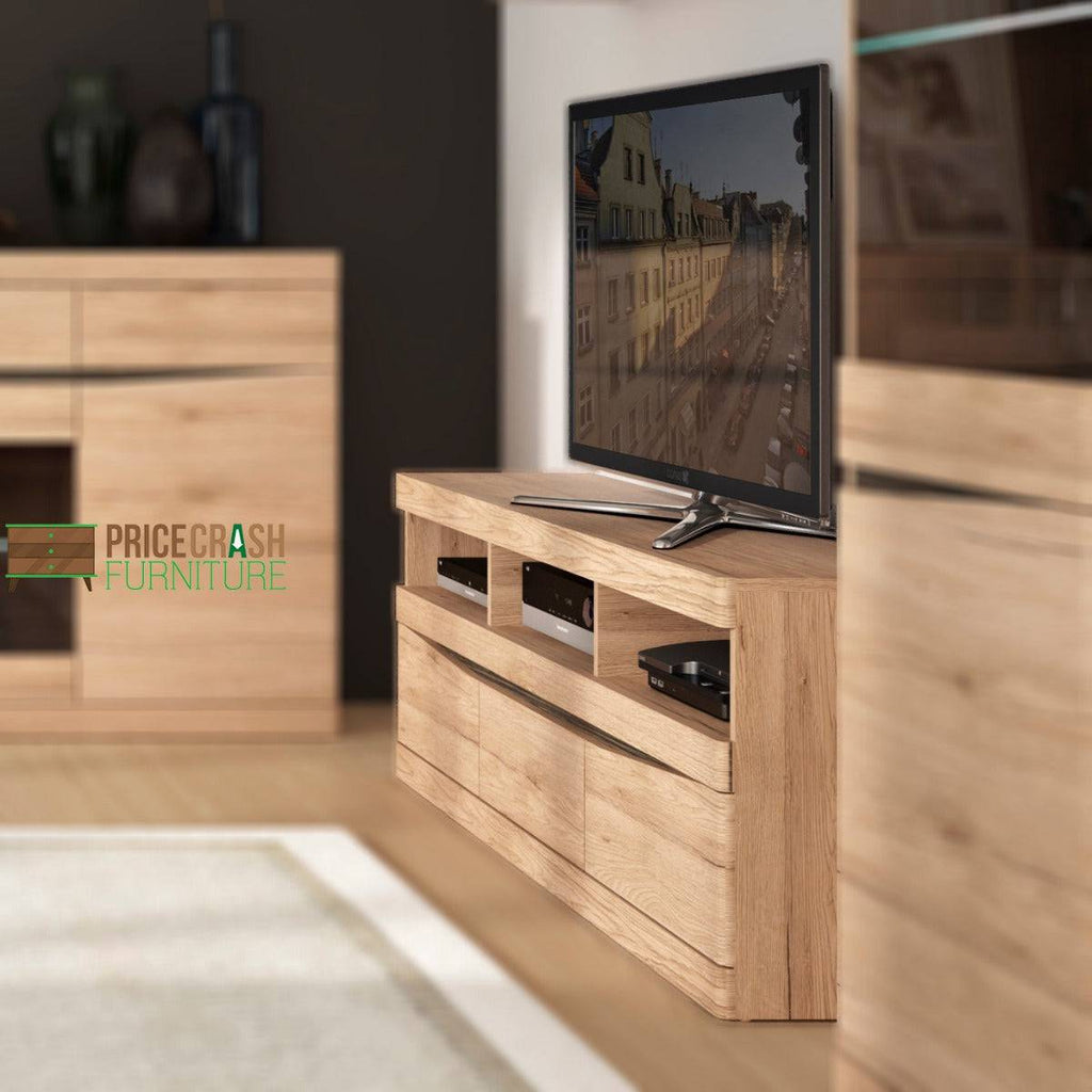Kensington Wide 3 Drawer TV Unit in Oak for up to 70" TVs - Price Crash Furniture
