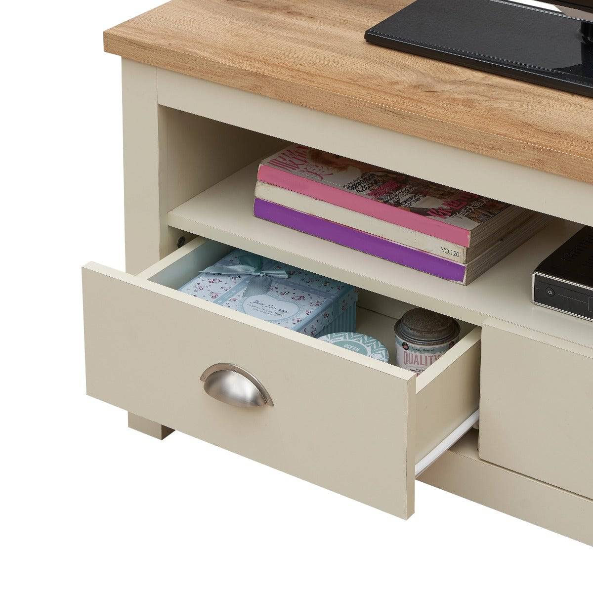 Lisbon corner TV unit with 2 drawers by TAD - Price Crash Furniture