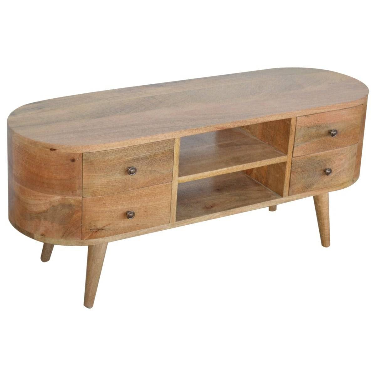 London Rounded Media Unit in Solid Mango Wood - Price Crash Furniture