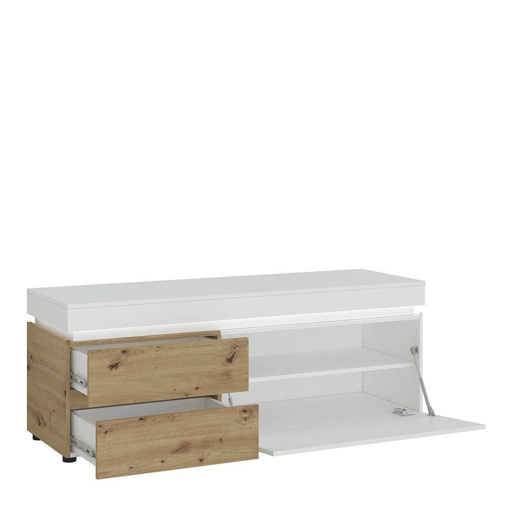 Luci 1 Door 2 Drawer 150 cm TV Unit (including LED lighting) in White and Oak - Price Crash Furniture