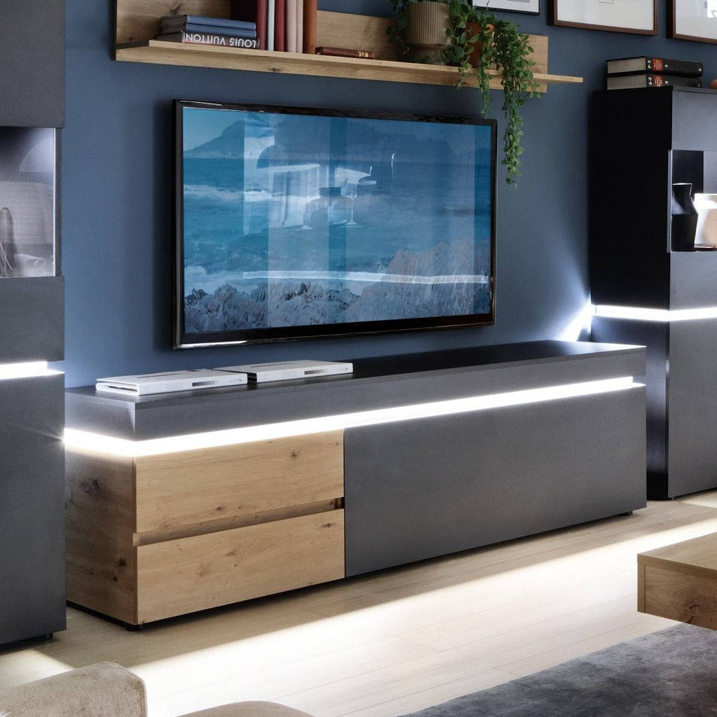 Luci 1 Door 2 Drawer 180 cm TV Unit (including LED lighting) in Platinum and Oak - Price Crash Furniture