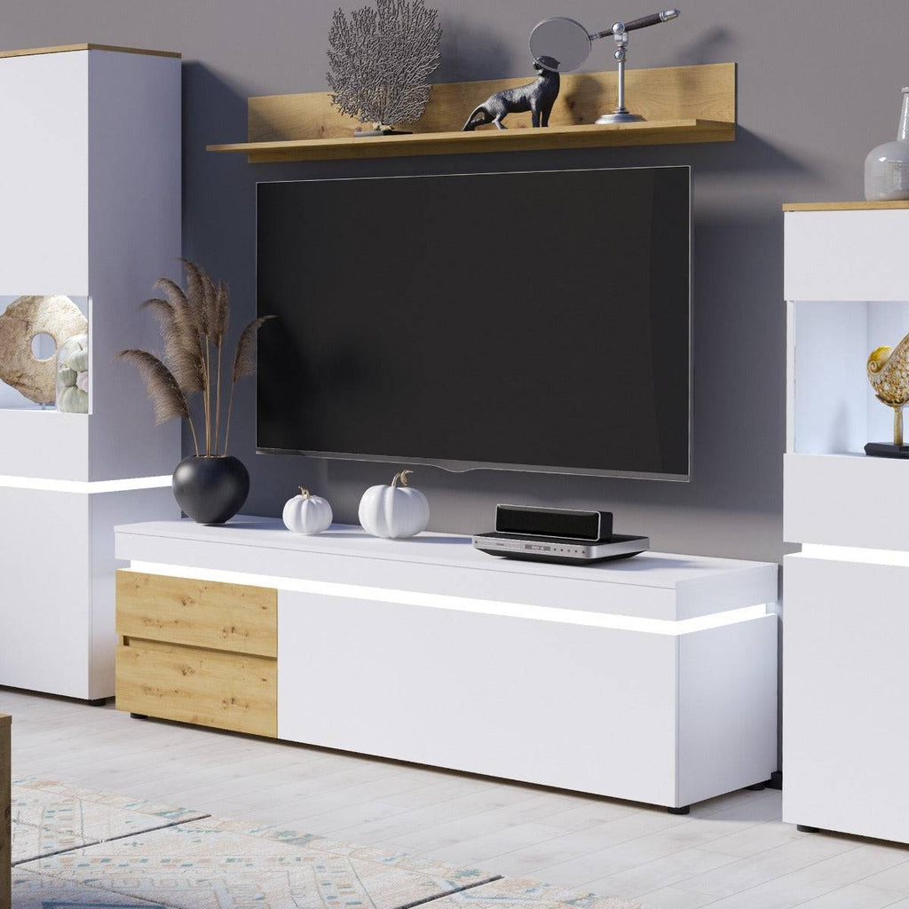 Luci 1 Door 2 Drawer 180 cm TV Unit (including LED lighting) in White and Oak - Price Crash Furniture