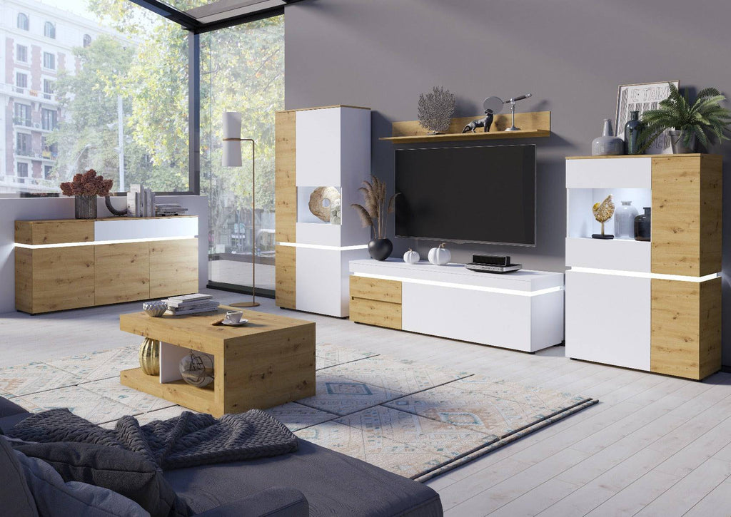 Luci 1 Door 2 Drawer 180 cm TV Unit (including LED lighting) in White and Oak - Price Crash Furniture