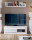 Lyon 1 Drawer 1 Shelf TV Cabinet (incl LED lighting) in White High Gloss - Price Crash Furniture