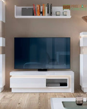 Lyon 1 Drawer 1 Shelf TV Cabinet (incl LED lighting) in White High Gloss - Price Crash Furniture