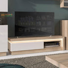 Lyon 1 Drawer TV Cabinet With Open Shelf (Incl LED Lighting) Riviera Oak/White High Gloss - Price Crash Furniture