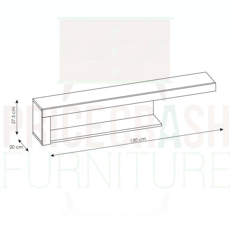 Lyon 130cm Wall Shelf in White High Gloss - Price Crash Furniture