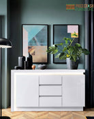 Lyon 2 Door 3 Drawer Sideboard (incl LED lighting) in White High Gloss - Price Crash Furniture