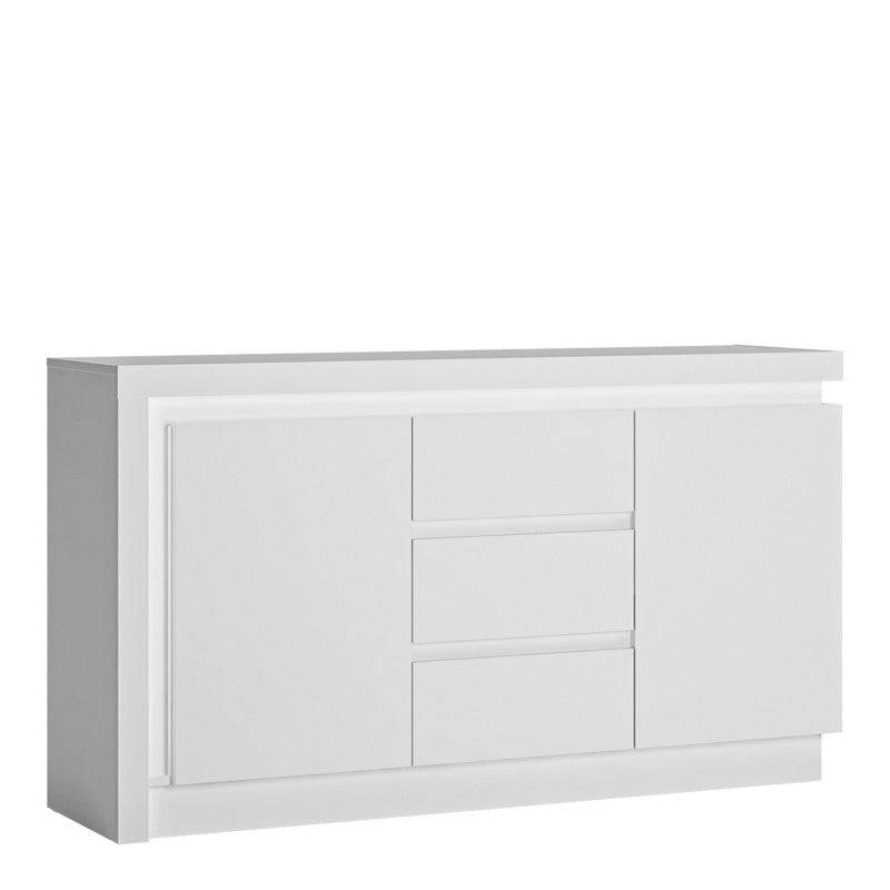 Lyon 2 Door 3 Drawer Sideboard (incl LED lighting) in White High Gloss - Price Crash Furniture