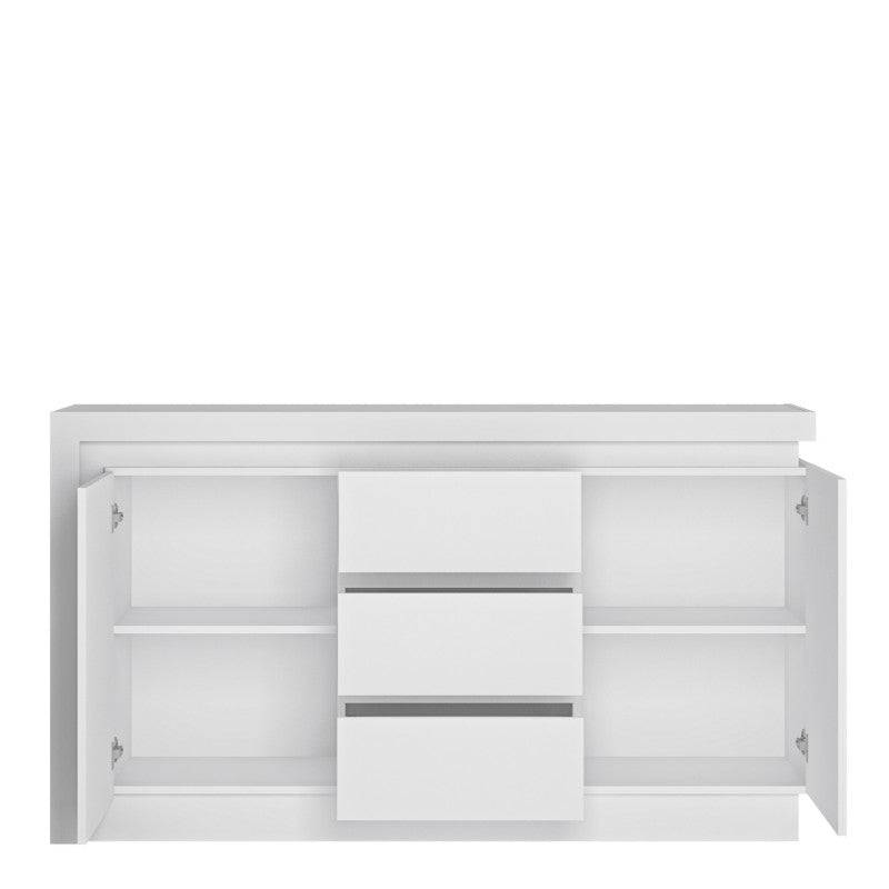 Lyon 2 Door 3 Drawer Sideboard (incl LED lighting) in White High Gloss - Price Crash Furniture